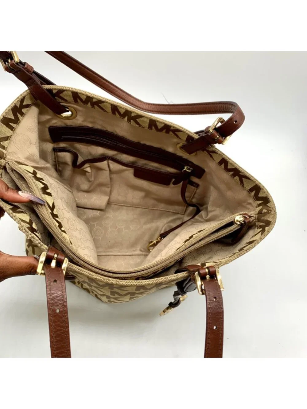 Michael Kors Beige Jet Set Signature Jacquard Tote Bag